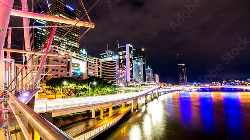 Brisbane City At Night Long Exposure with Riverside Expressway and Kurilpa Bridge © Matt