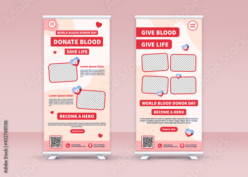 World Blood Donor Day. Roll up banner. Standee banner design. Modern banner. Editable template.