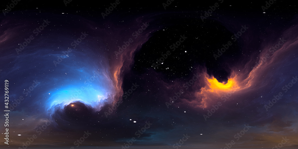 360 degree interstellar cloud of dust and gas. Space background with ...
