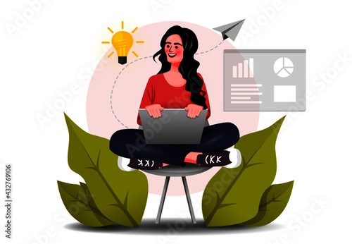 Unique and Inspirational Business Idea | Woman with Laptop | Product Illustration