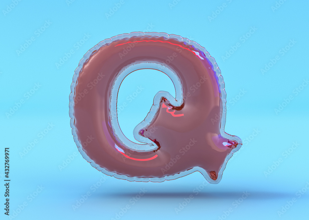 Capital letter Q. Uppercase. Transparent balloon font. 3D illustration