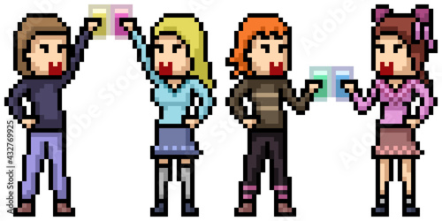 pixel art of teenager couple party