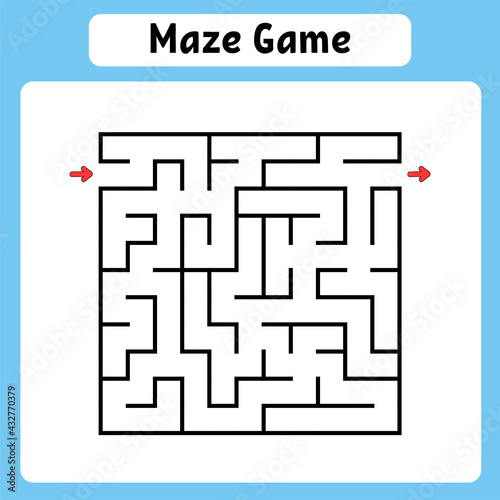 Square maze. Game for kids. Puzzle for children. Labyrinth conundrum. Vector illustration. Find the right path.