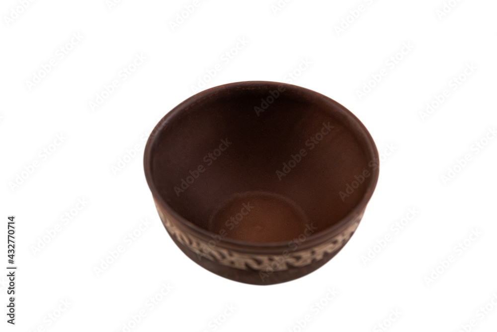 ancient ceramic brown clay plate isolated on white