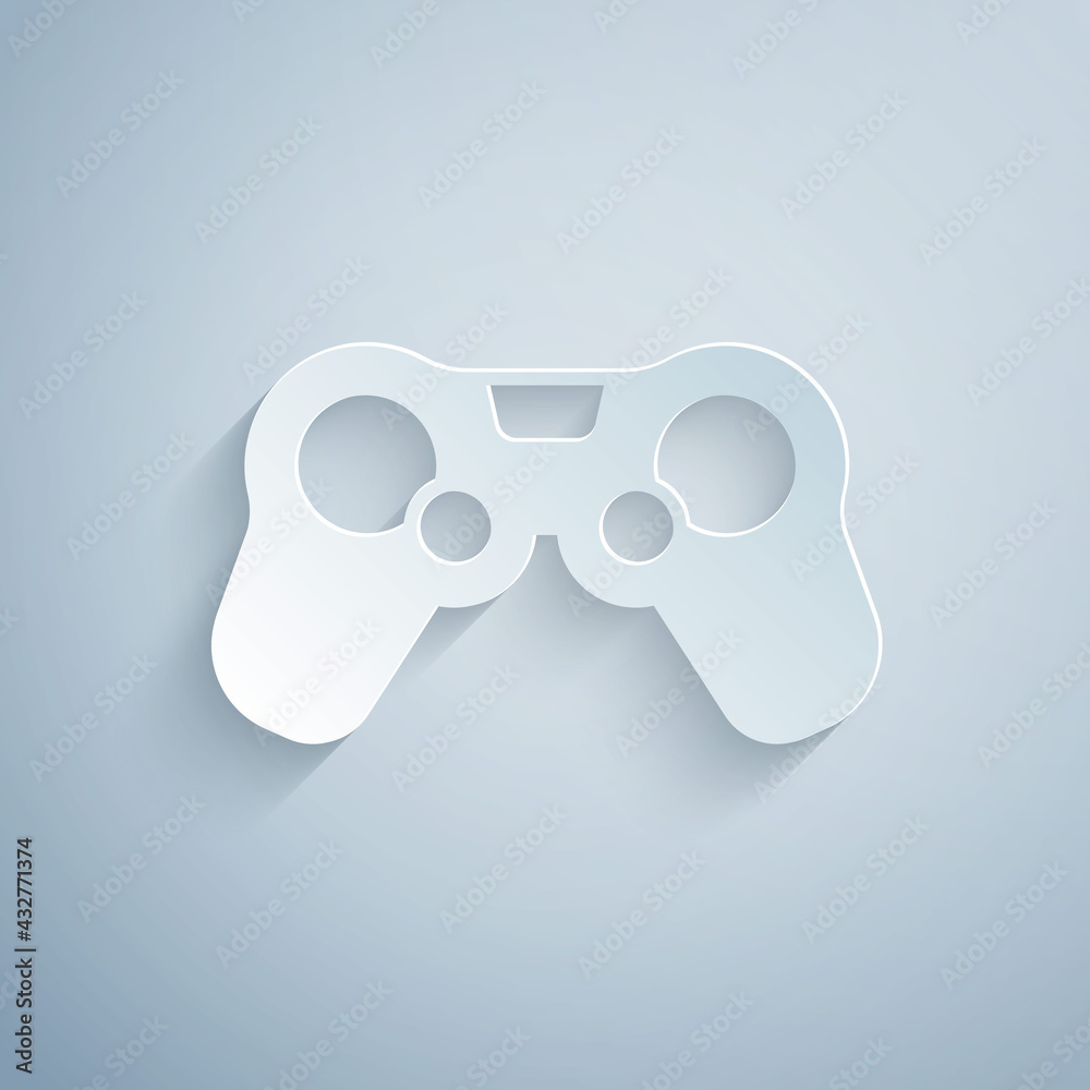 Paper cut Gamepad icon isolated on grey background. Game controller. Paper art style. Vector Paper cut Gamepad icon isolated on grey background. Game controller. Paper art style. Vector