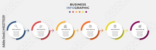 Vector Infographic circle label design business template with icons and 6 options or steps. Can be used for process diagram, presentations, workflow layout, banner, flow chart, info graph