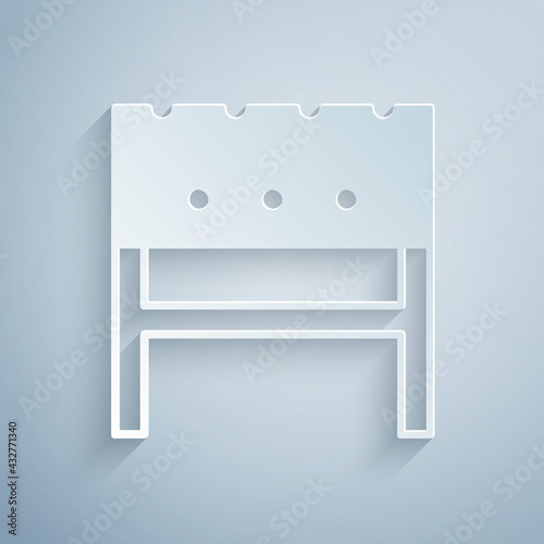Paper cut BBQ brazier icon isolated on grey background. Paper art style. Vector