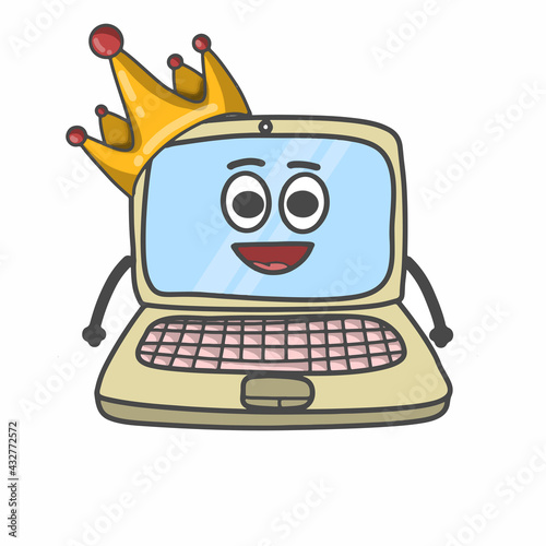 Cute Laptop Character Flat Cartoon Vector Template Design Illustration