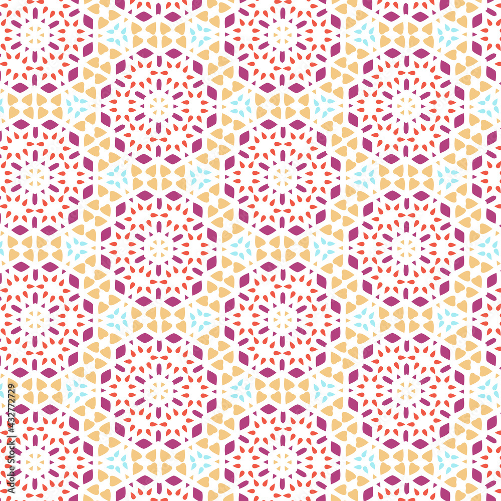 Beautiful abstract seamless colorful pattern. Use for greeting card, Cloth, Decoration invitation to a wedding, Birthday, Party and other Holidays. Arab, Indian ornament. Vector illustration. EPS 10