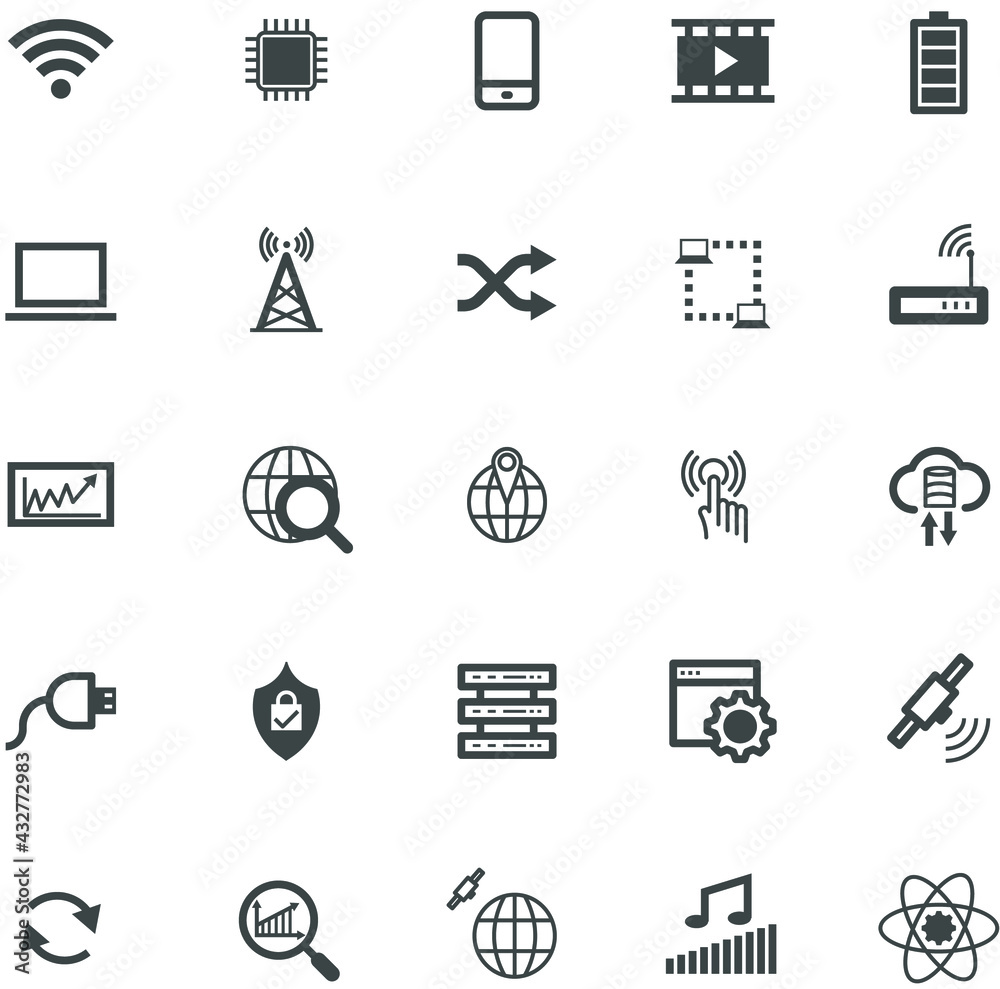 Fototapeta premium Set of technology data communication. Hi-tech line outline icon.Digital graphic 320x320 pixels. vector illustrator.