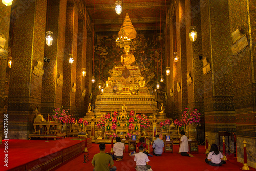 In the wihan of the Wat Phra Chetuphon Buddhist temple. Temple complex of the Reclining Buddha (Wat Pho). Bangkok