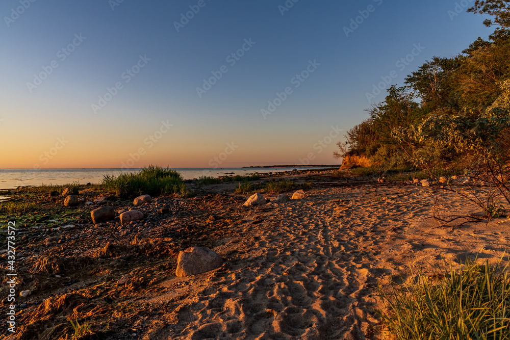 Fototapeta premium Evening on the beach in Hohen Wieschendorf, Mecklenburg-Western Pomerania, Germany