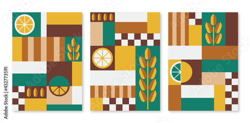 Agriculture mosaic a4 cover page template set, organic food design