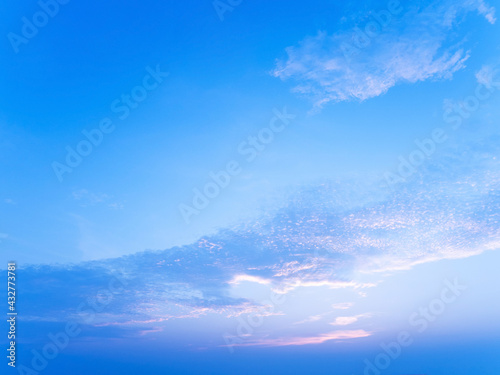 Peaceful blue sunset sky or sunrise sky, tropical island view at dawn or dusk