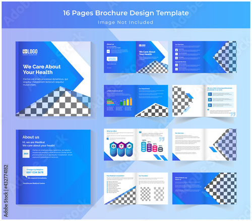 Medical brochure template presentation,16 pages bifold square brochure design