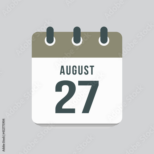 Icon day date 27 August, template calendar page