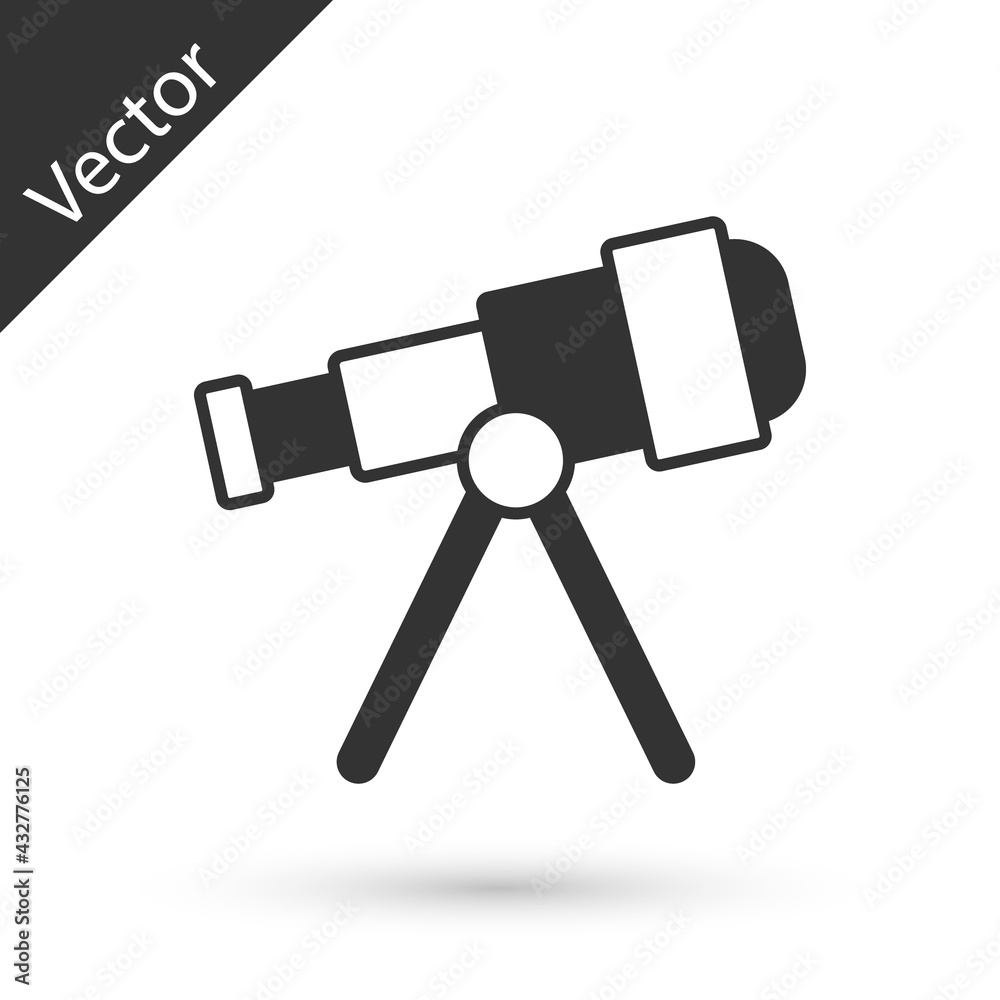 Grey Telescope icon isolated on white background. Scientific tool. Education and astronomy element, spyglass and study stars. Vector Grey Telescope icon isolated on white background. Scientific tool. Education and astronomy element, spyglass and study stars. Vector