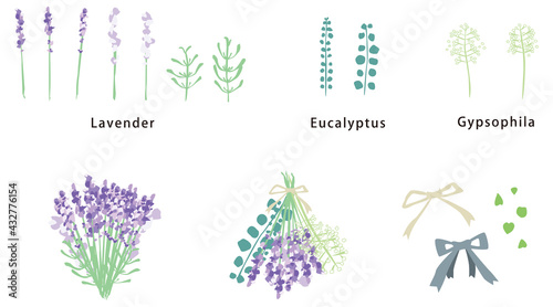 ラベンダーと植物のスワッグ