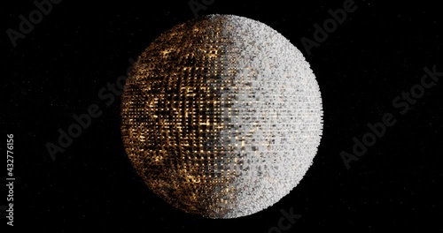 Digitized abstract binary surface on globe - 3D generated illustration