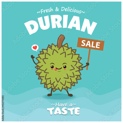 Vintage food poster design with durian character.
