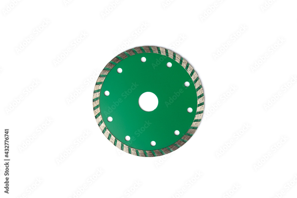 Green diamond disc for concrete, stone and tile cutting isolated on white background. Green diamond disc for concrete, stone and tile cutting isolated on white background.