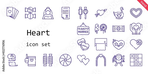heart icon set. line icon style. heart related icons such as bride, just married, candy, swan, poker, lollipop, heart, cupid, wedding arch, tic tac toe, toilet paper, sweets, sweet, wedding contract,