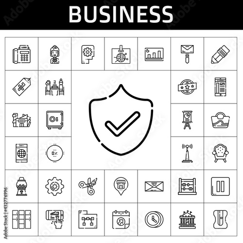 business icon set. line icon style. business related icons such as antenna, smartphone, mail, bag, carousel, thinking, locker, presentation, pierrade, security, candy machine