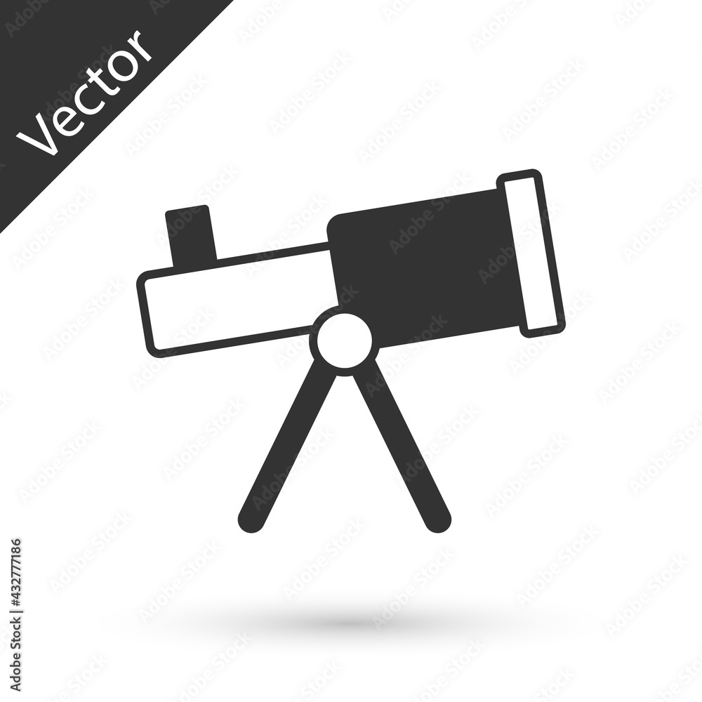 Grey Telescope icon isolated on white background. Scientific tool. Education and astronomy element, spyglass and study stars. Vector Grey Telescope icon isolated on white background. Scientific tool. Education and astronomy element, spyglass and study stars. Vector