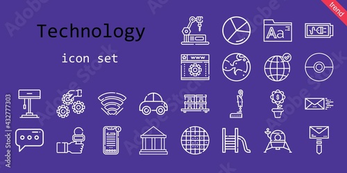 technology icon set. line icon style. technology related icons such as news, settings, wifi, mail, mars, news reporter, lamp, message, battery, lander, earth grid, pokeball, museum, fonts