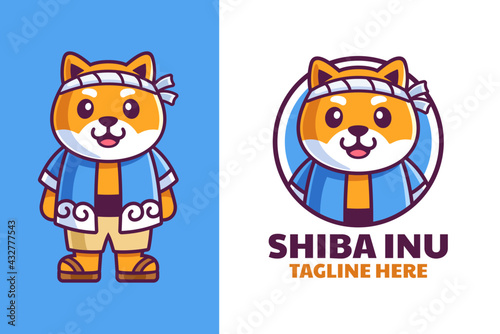 Shiba Inu Dog with Japanese Clothes Mascot Logo Design