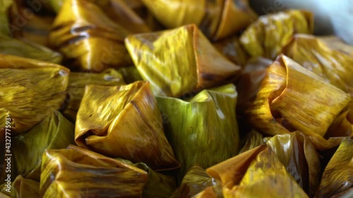 Sweet Stuffed Dough Pyramid. Thai dessert 'Sweet Stuffed Dough Pyramid' also called 'Ka Nhom Tain' for Chinese new year festival in Thailand. photo