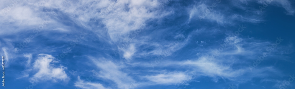 Panoramic view of white clouds on the naked sky, natural background