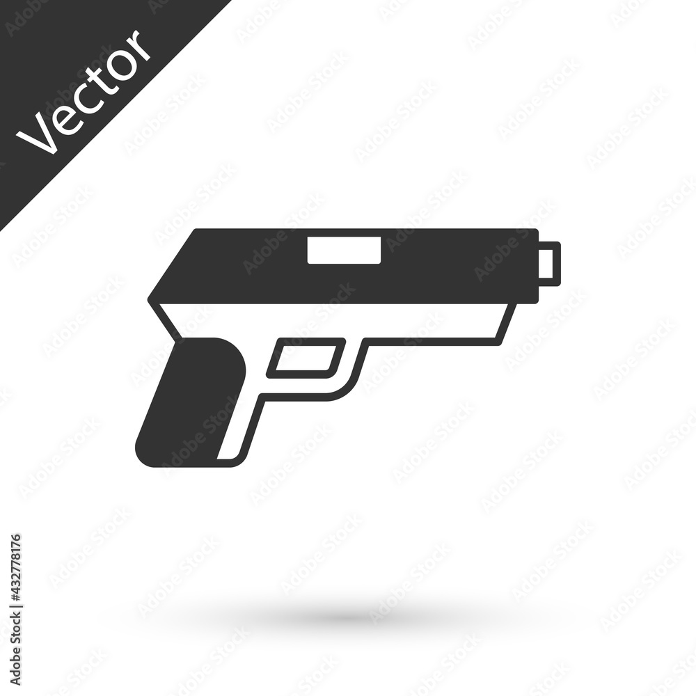 Grey Pistol or gun icon isolated on white background. Police or military handgun. Small firearm. Vector Grey Pistol or gun icon isolated on white background. Police or military handgun. Small firearm. Vector