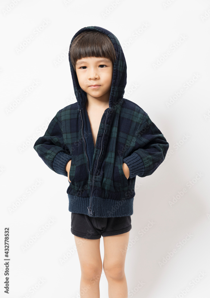 Asian Little Boy Wearing a Hoodie isolated White Background. Asian Little Boy Wearing a Hoodie isolated White Background.