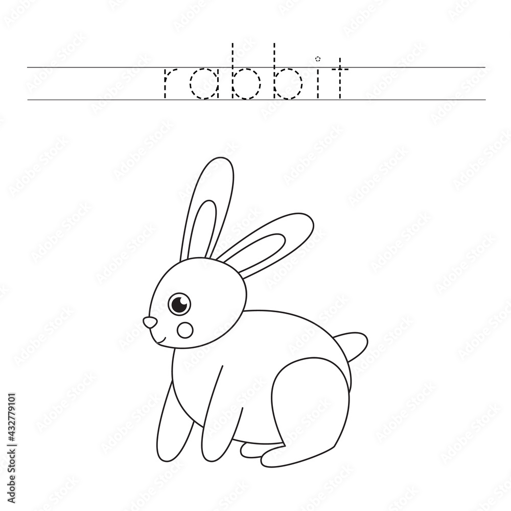 Tracing letters with cute rabbit. Writing practice for kids. Tracing letters with cute rabbit. Writing practice for kids.
