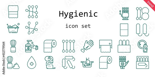 hygienic icon set. line icon style. hygienic related icons such as alcohol, shaving brush, antiseptic, washing, tampon, toilet paper, hand wash, hand, cotton swab,