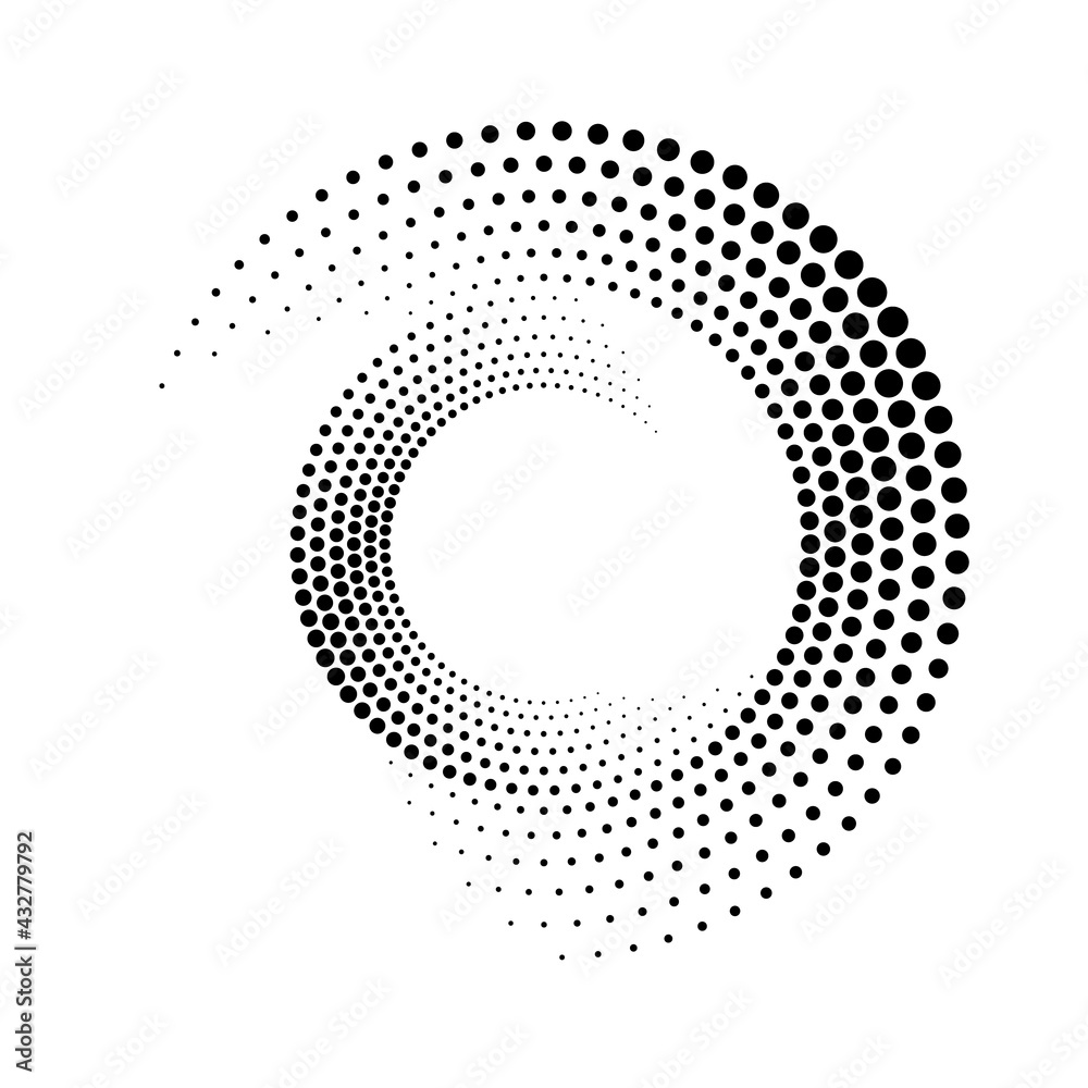 Circular dot frame. Circle border with effect halftone. Modern faded ring. Semitone shape round. Point boarder. Geometric dots pattern. Graphic radial element for futuristic design prints. Vector