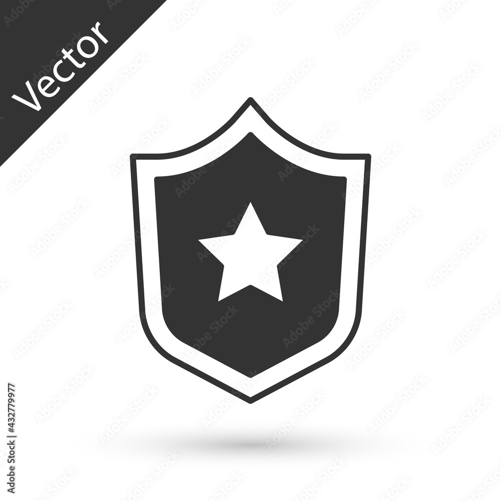 Grey Police badge icon isolated on white background. Sheriff badge sign. Shield with star symbol. Vector Grey Police badge icon isolated on white background. Sheriff badge sign. Shield with star symbol. Vector