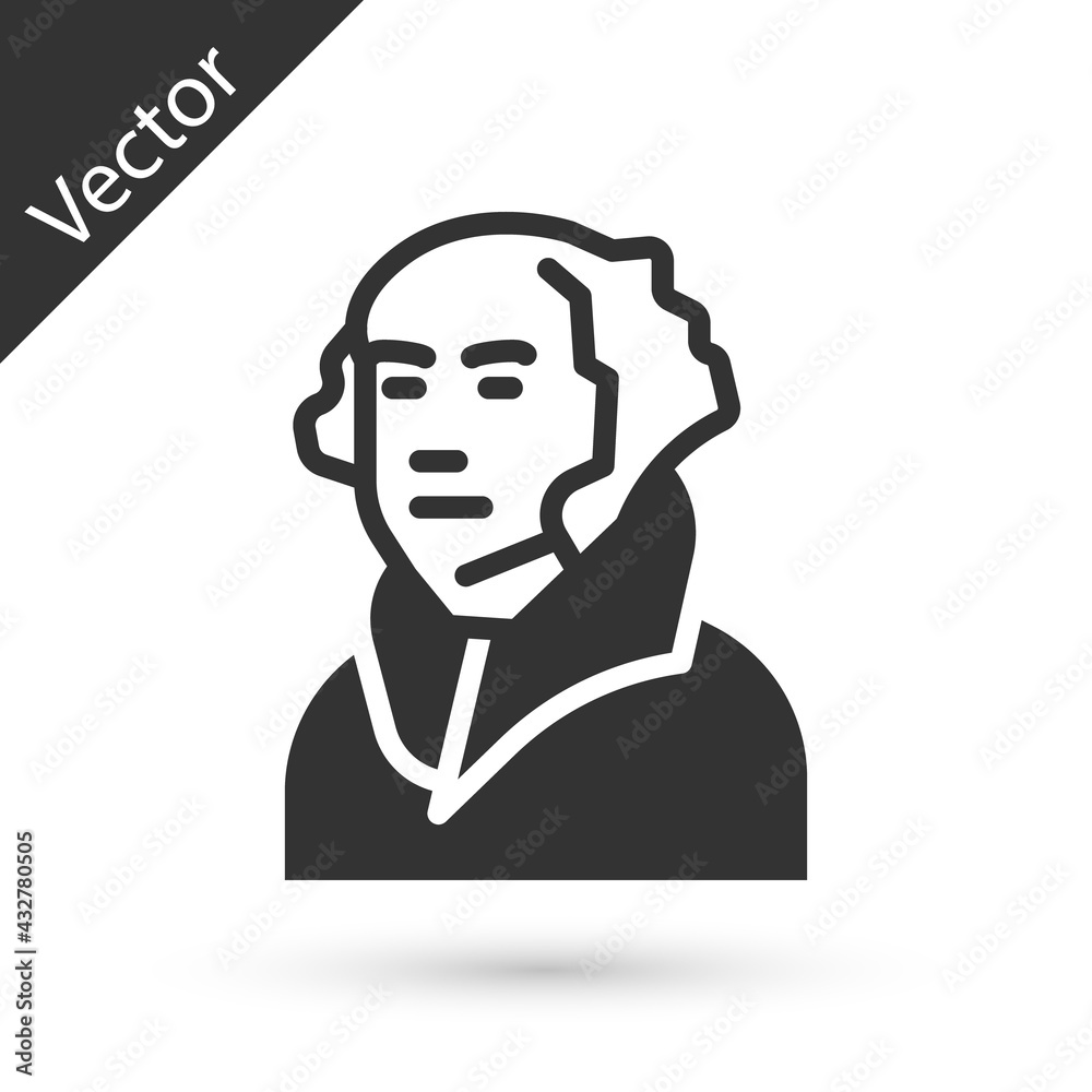 Grey George Washington icon isolated on white background. Vector