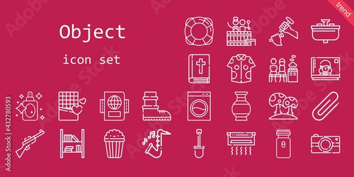 object icon set. line icon style. object related icons such as washing machine, barrel, bible, bookshelf, popcorn, television, sink, shovel, lifesaver, electric razor, saxophone, vase, sculpture