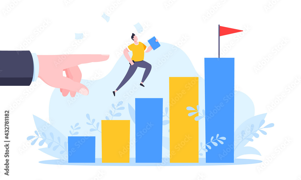 Business mentor helps to improve career and holding stairs steps vector illustration. Mentorship, upskills and self development strategy flat style design business concept. Business mentor helps to improve career and holding stairs steps vector illustration. Mentorship, upskills and self development strategy flat style design business concept.