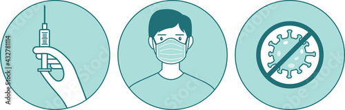 Coronavirus Disease, Covid-19 Preventions, Steps to Protection. Icons for Vaccination center.