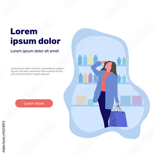 Female customers shop at the store. - Vector.
