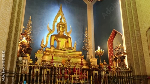 Elegant Golden Buddha Located Inside Wat BenChamabophit Church photo