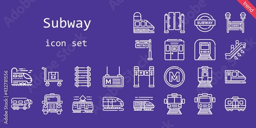 subway icon set. line icon style. subway related icons such as bus, escalator, turntiles, subway, underground, metro, rail, tram, turnstiles, train, transportation