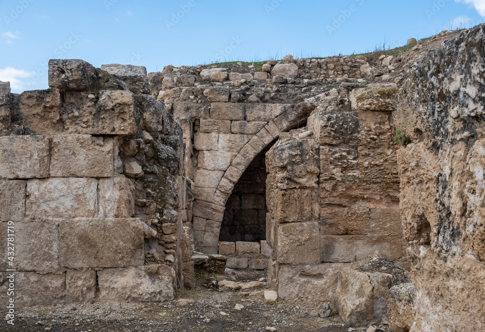 Remains of Crusader medieval castle at Beit Guvrin-Maresha National Park