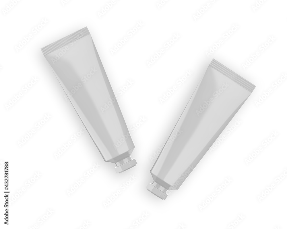 White glossy plastic tube for cosmetics - beauty cream, gel, skin care, moisturiser, toothpaste. Packaging mockup template on isolated white background, 3d illustration White glossy plastic tube for cosmetics - beauty cream, gel, skin care, moisturiser, toothpaste. Packaging mockup template on isolated white background, 3d illustration