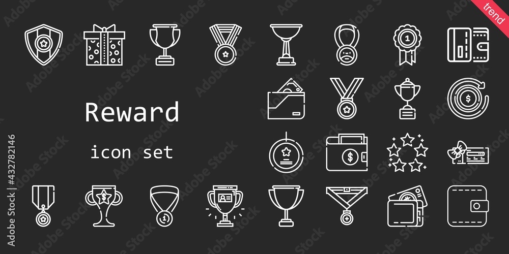 reward icon set. line icon style. reward related icons such as supermarket gift, wallet, voucher, medal, best seller, best, trophy, refund reward icon set. line icon style. reward related icons such as supermarket gift, wallet, voucher, medal, best seller, best, trophy, refund