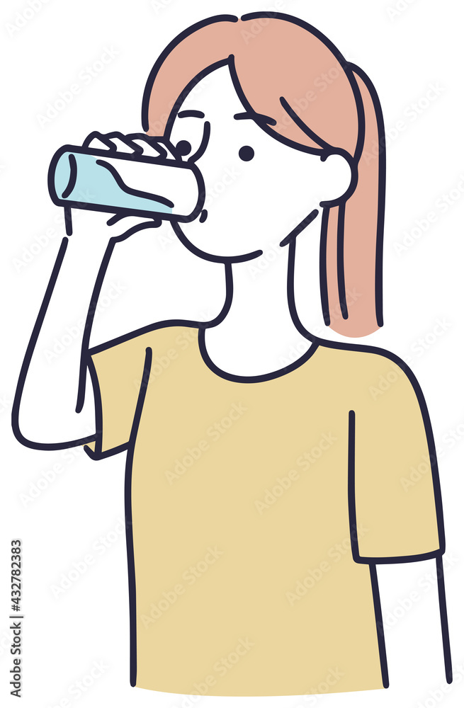 コップで水を飲む女性　イラスト