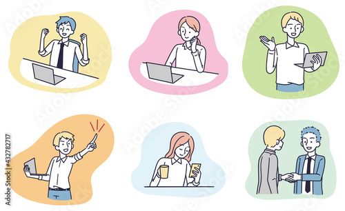 成功　コミュニケーション　会社員　シンプルイラストセット